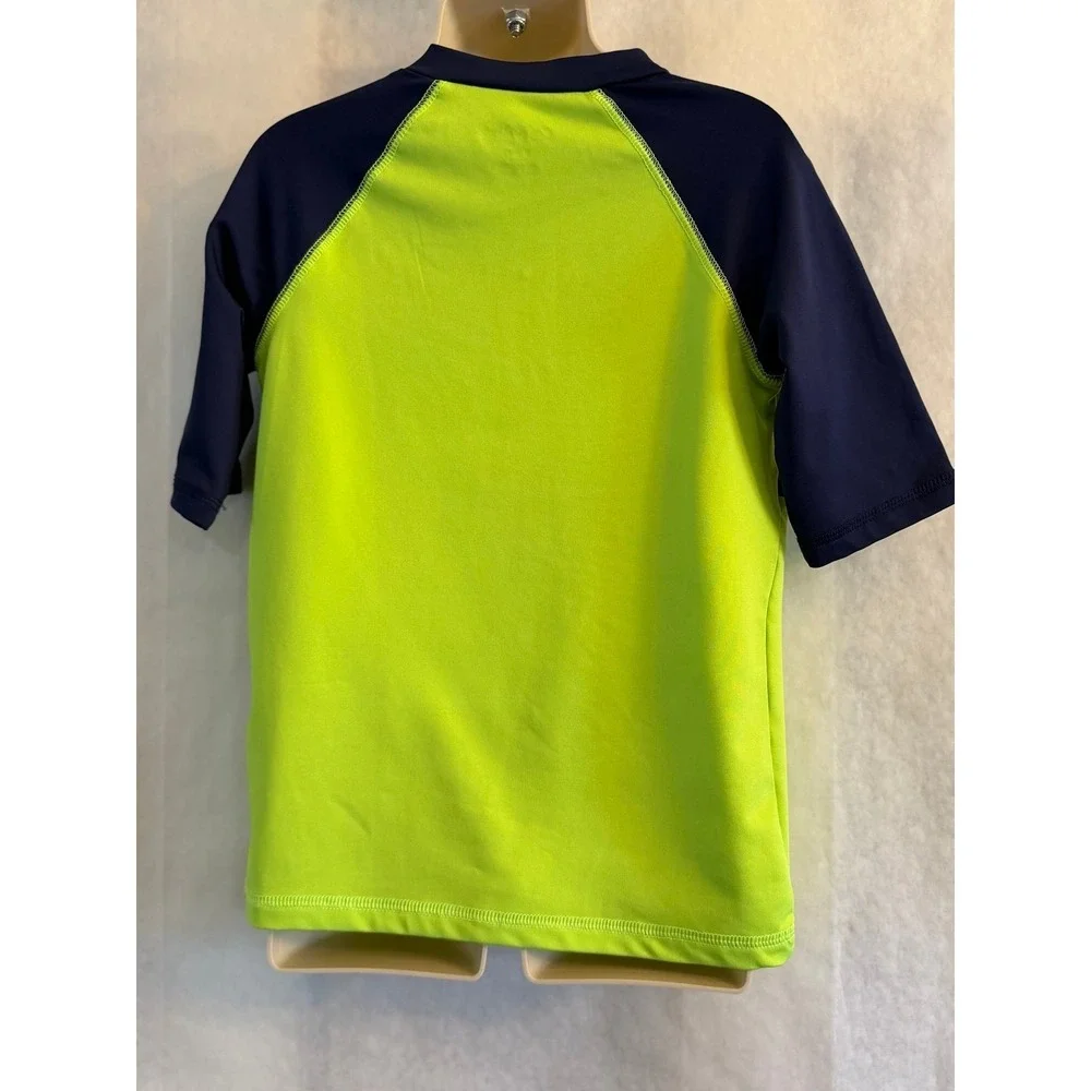 Cat &‎ Jack Lime Green & Navy Short Sleeve Boys Swim Rashguard Sz-S(6/7)   GG7